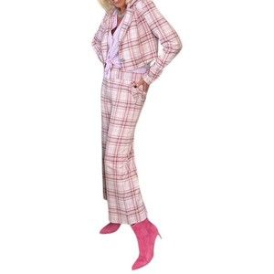 Cabi Medium Playtime  Blazer Cropped Pant Set Barbie Core Pink Plaid Knit $318